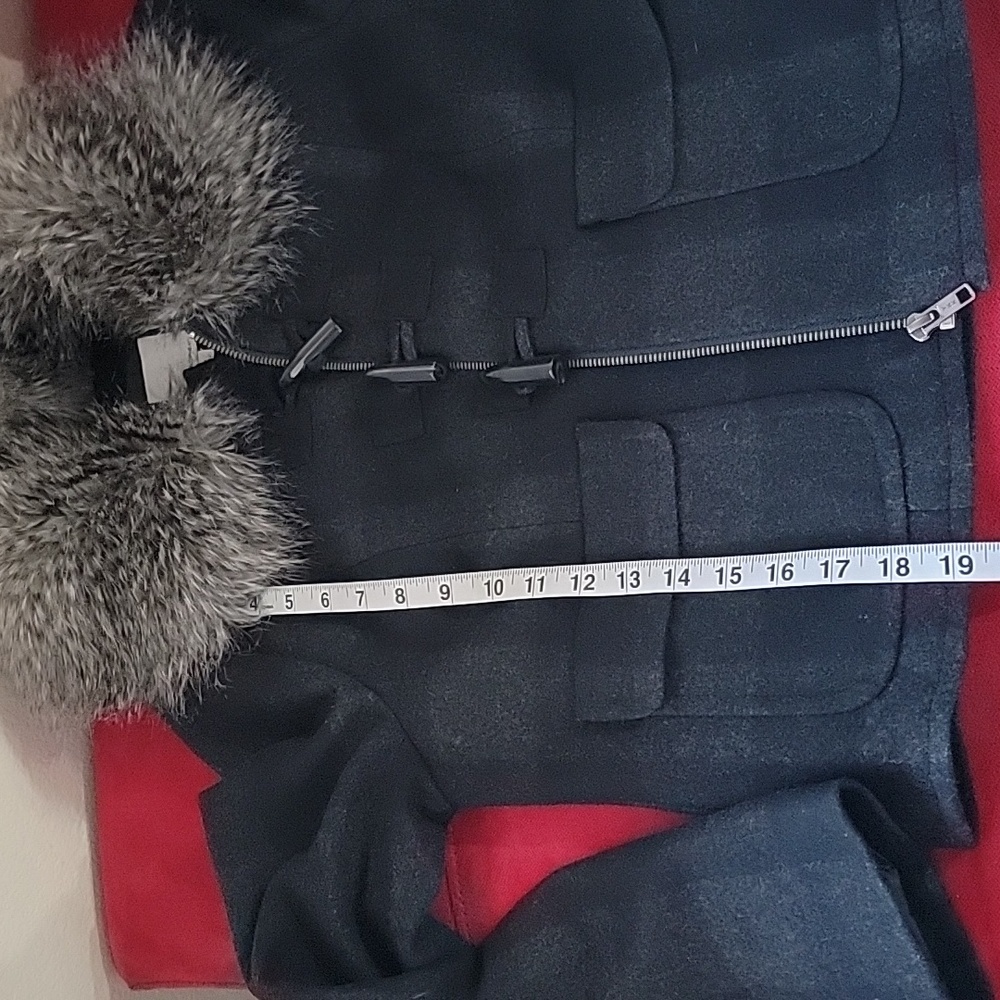 Halogen Wool Blend Faux Fur Black Gray Plaid Toggle Jacket size S - Picture 11 of 13
